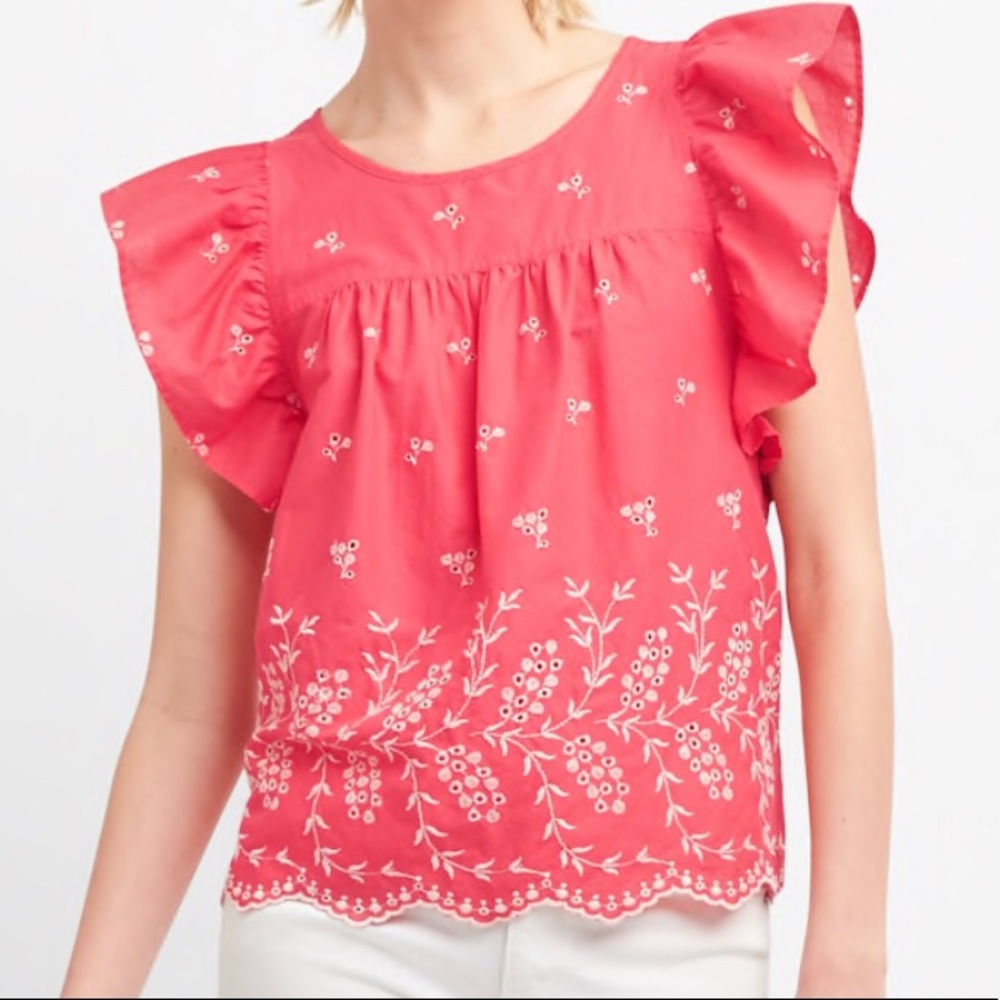 Eyelet Embroidery Flutter Sleeve Top